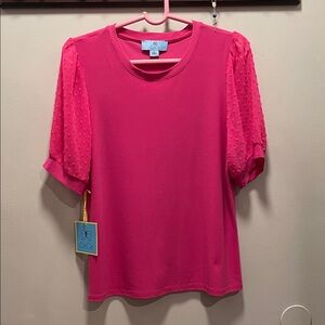 CeCe Women's Fuchsia Puff Sleeve Blouse medium